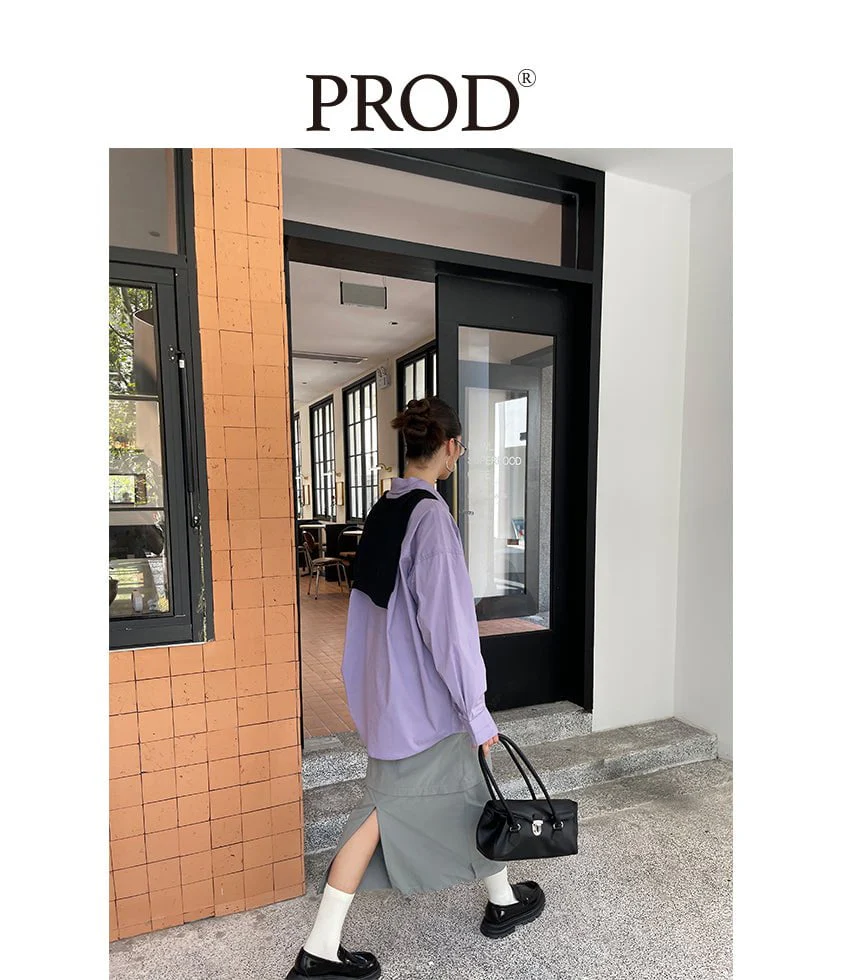 Oversized Plain Long Sleeve Blouse / Purple - Image 6