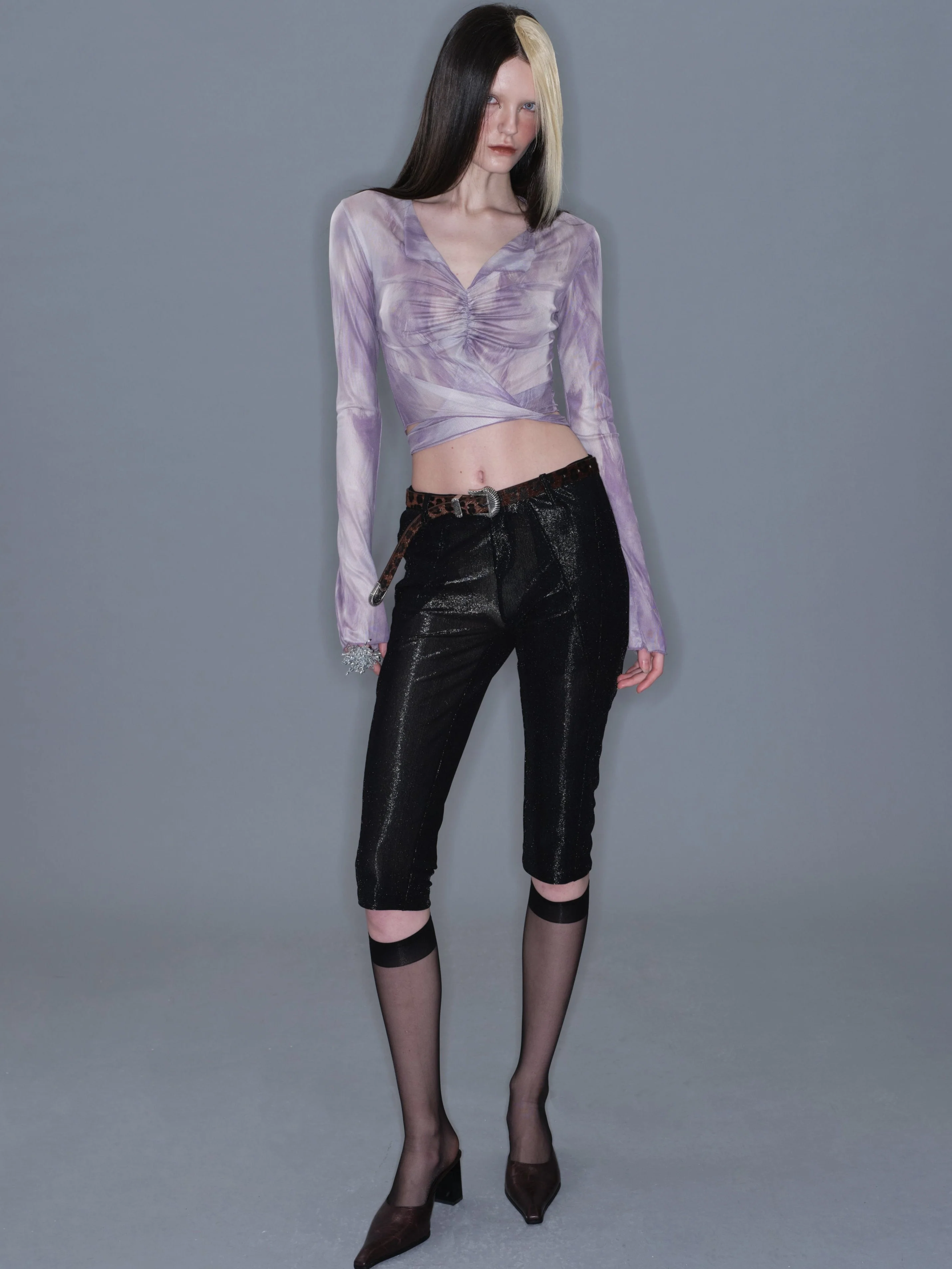 Petal Sheer Mesh Tie Top - Image 2