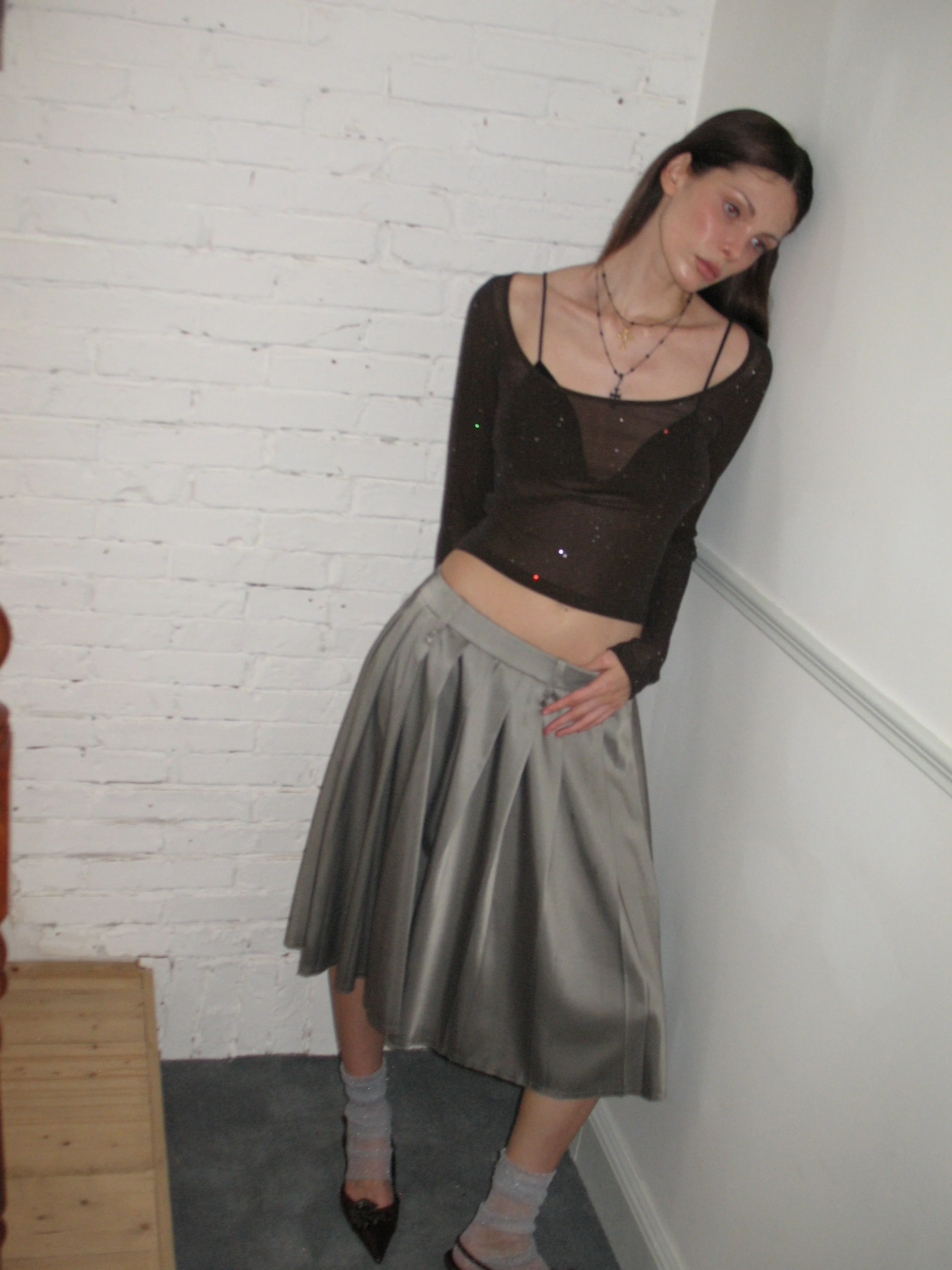 Gray Pleated Midi Skirt - Image 2