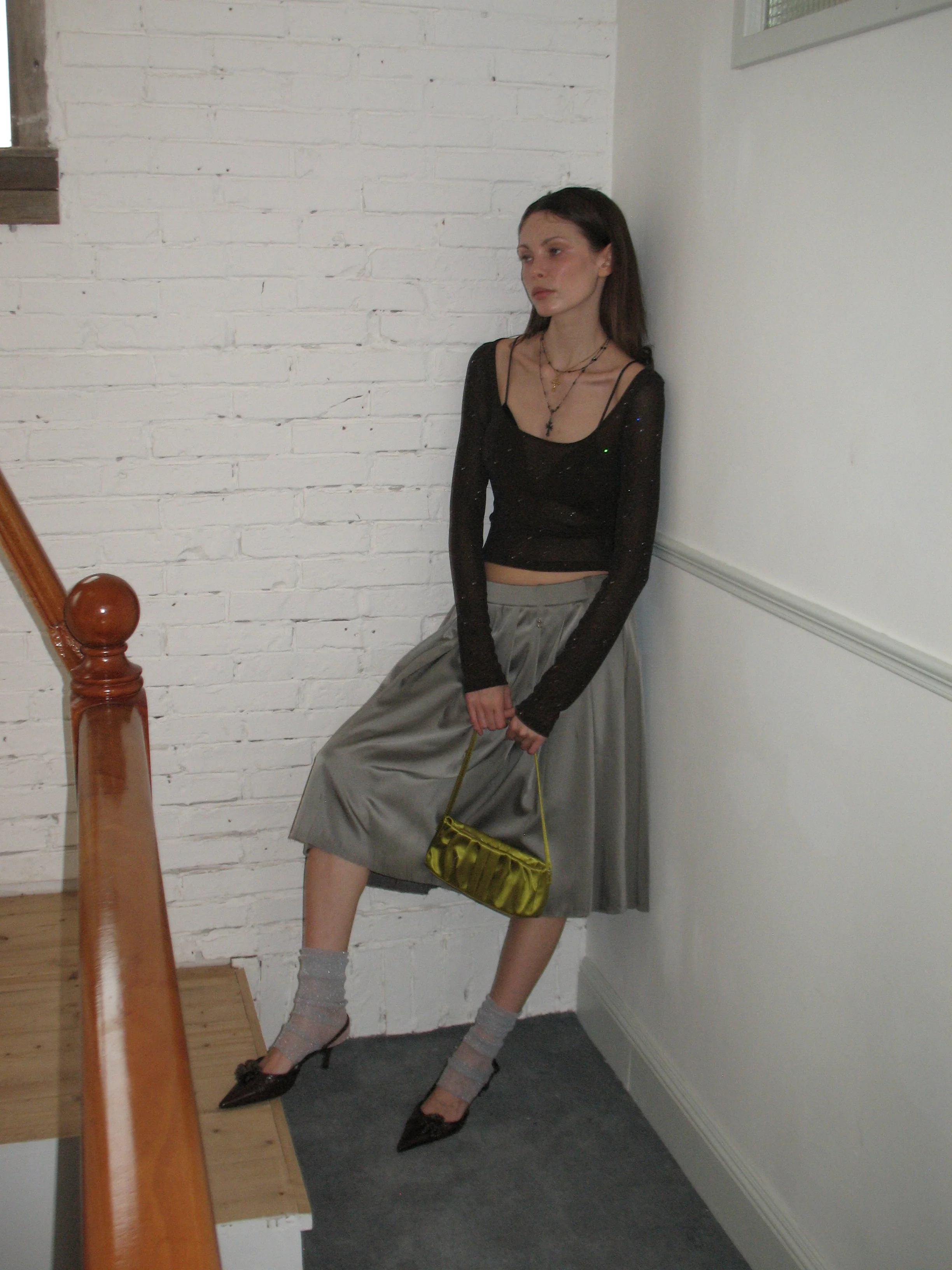 Gray Pleated Midi Skirt - Image 4