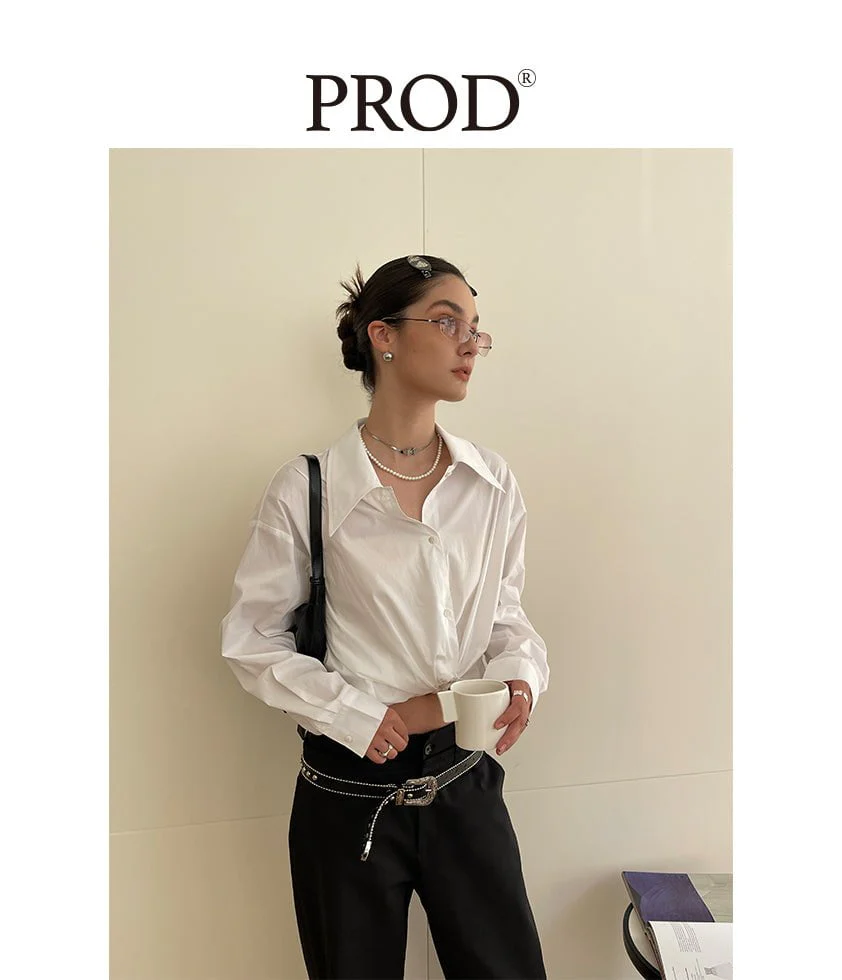 Loose Fit Pointed Collared Long Sleeve Blouse / White - Image 2
