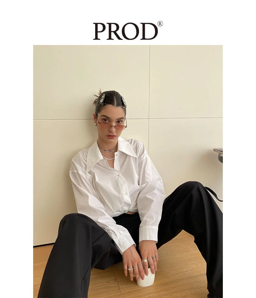 Loose Fit Pointed Collared Long Sleeve Blouse / White - Image 4