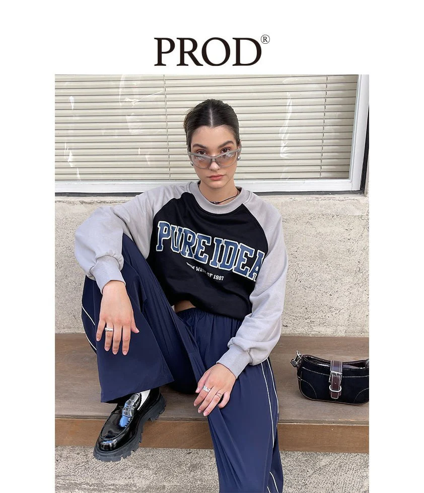 Loose Fit Pure Idea Raglan Crewneck Sweatshirt / Black Gray - Image 3