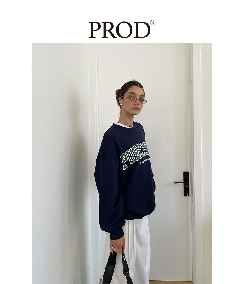 Loose Fit Pure Idea Print Crewneck Sweatshirt / Navy Blue - Image 2