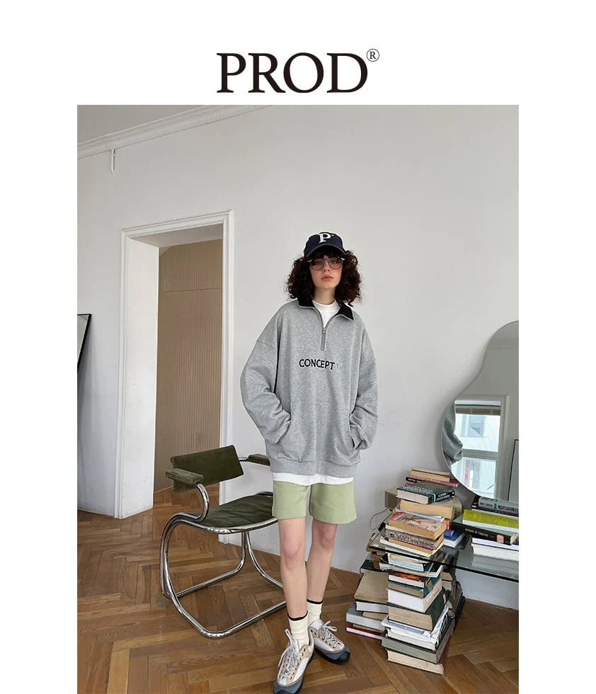 Loose Fit Concept Quarter Zip Sweatshirt / Melange Grey - Image 5