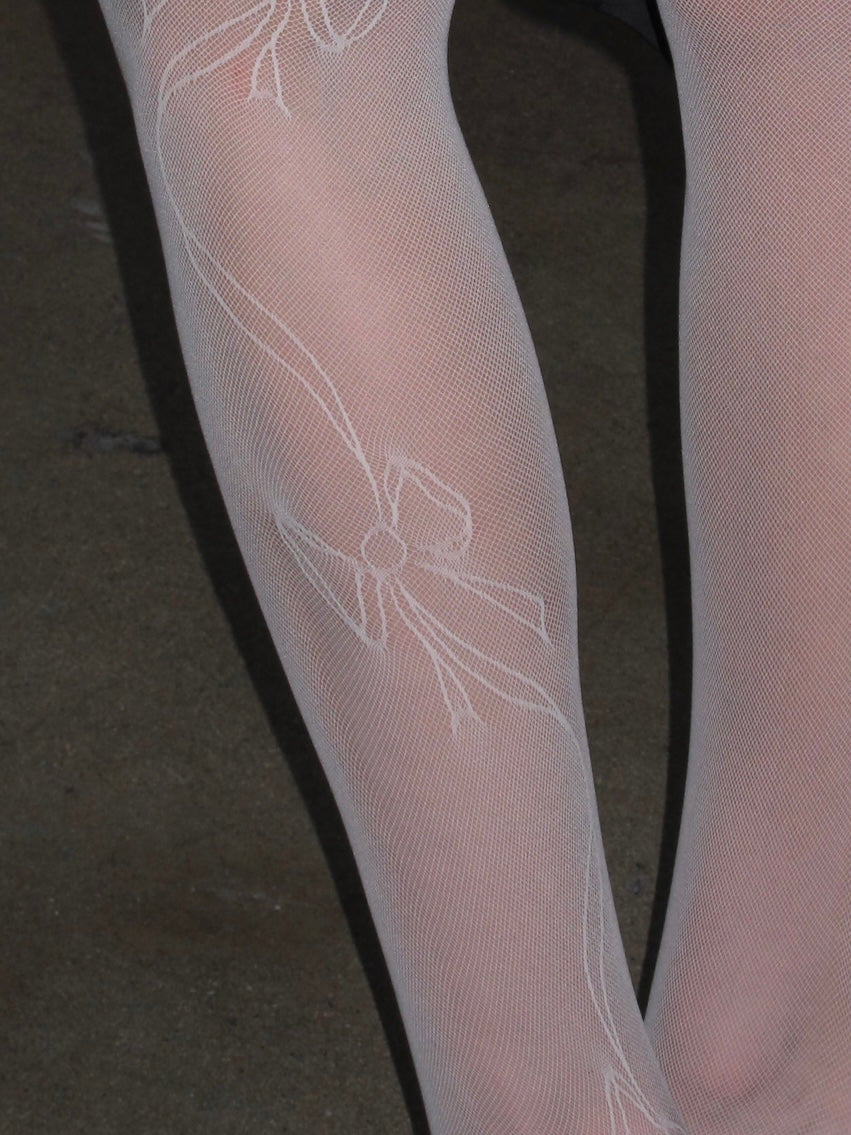 Ribbon Jacquard Fishnet Tights - Image 3
