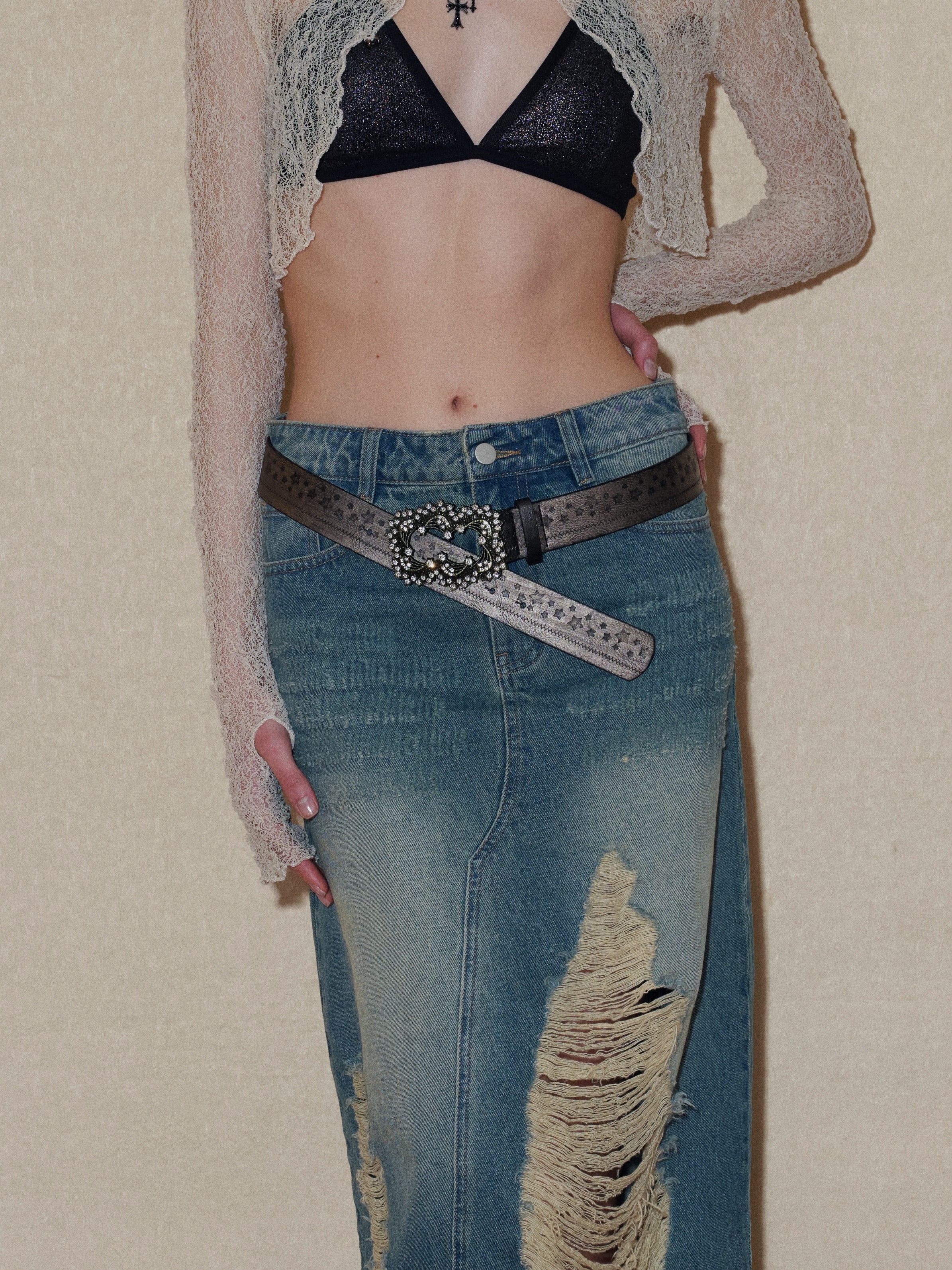 Ripped Denim Midi Skirt - Image 6