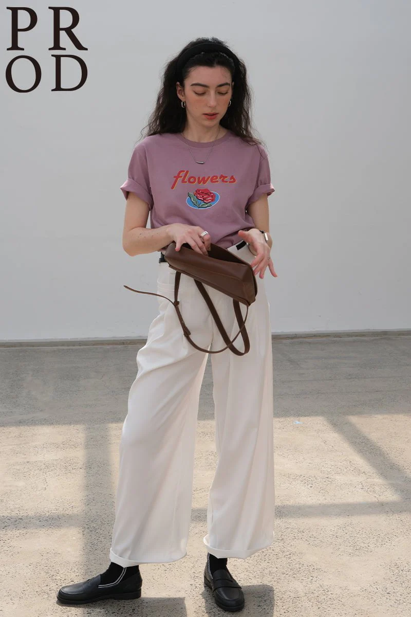 Rose Flower Graphic Basic Short Sleeve T-Shirt / Mauve