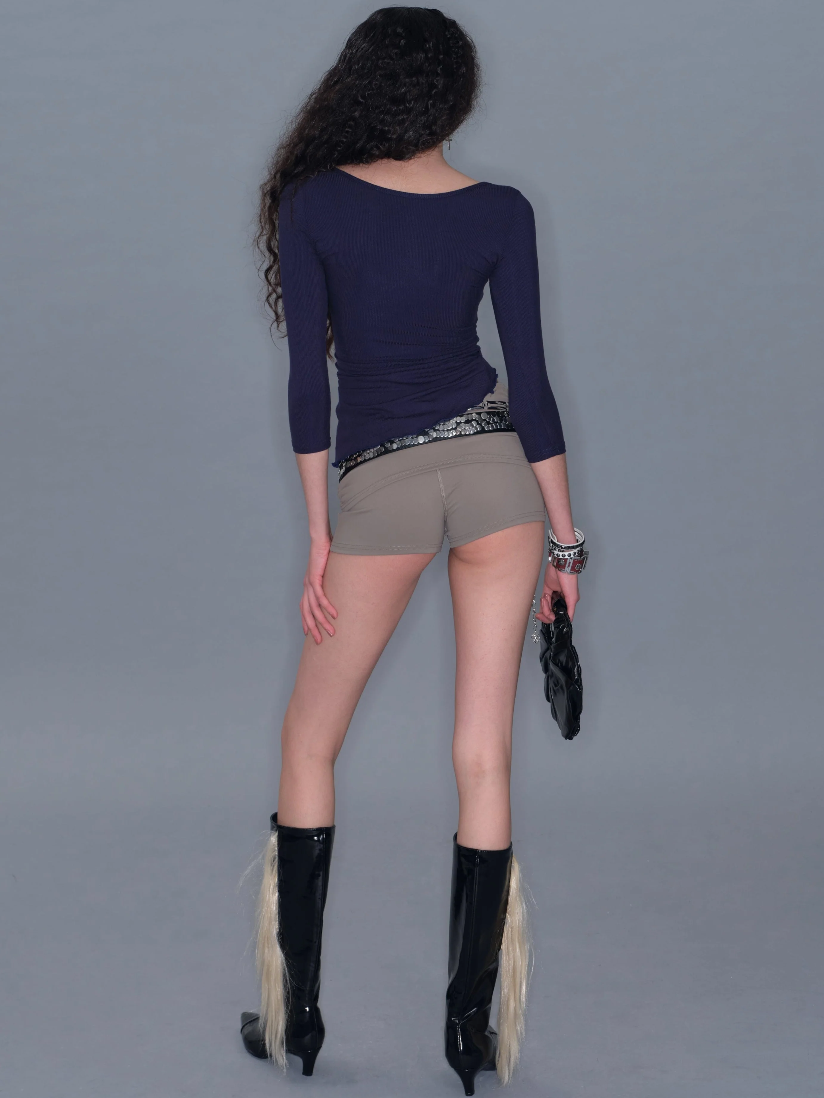 Ruched Fitted Backless Basic Long-sleeve - Image 4