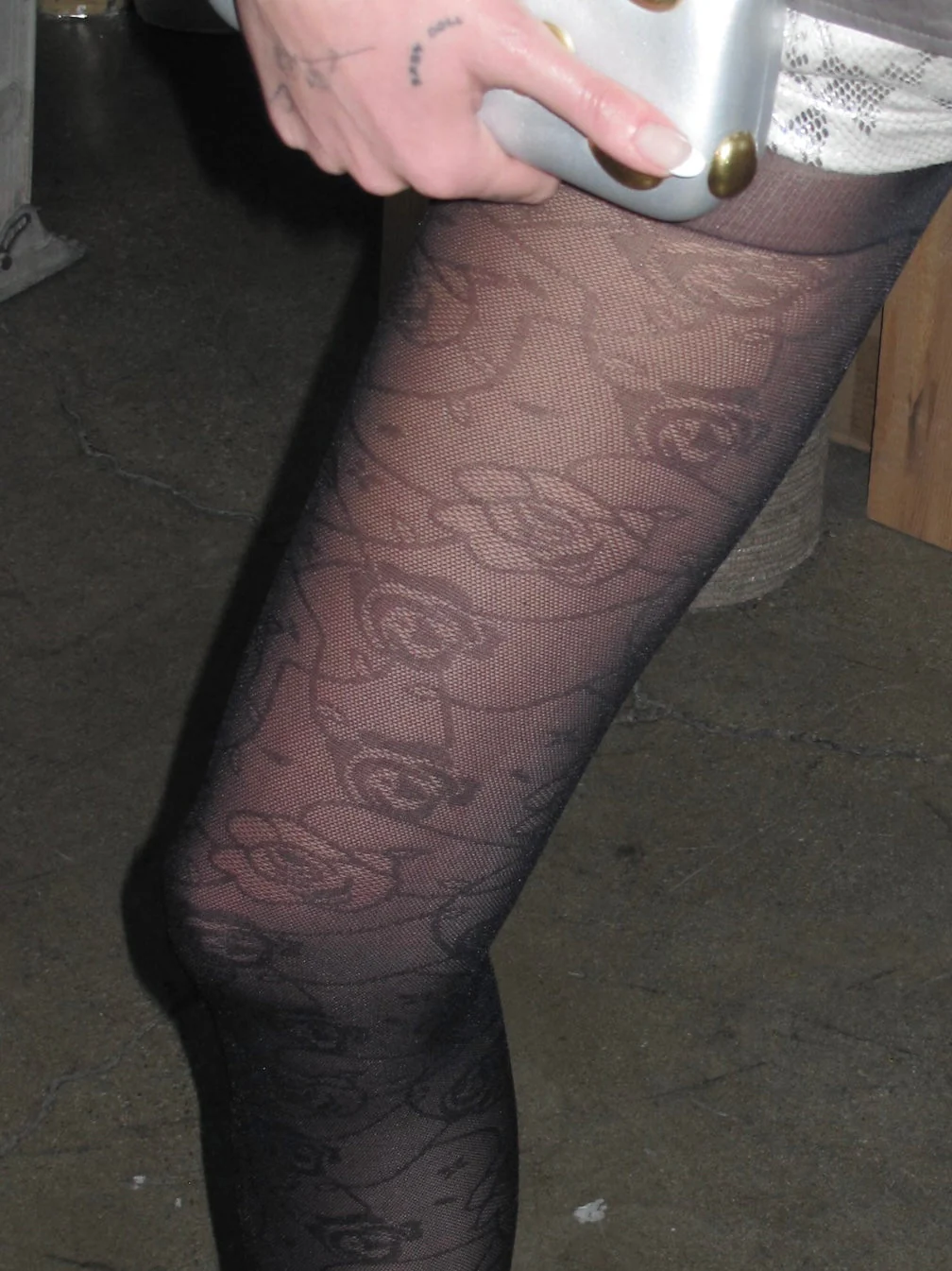 Sheer Black Rose Jacquard Tights - Image 3