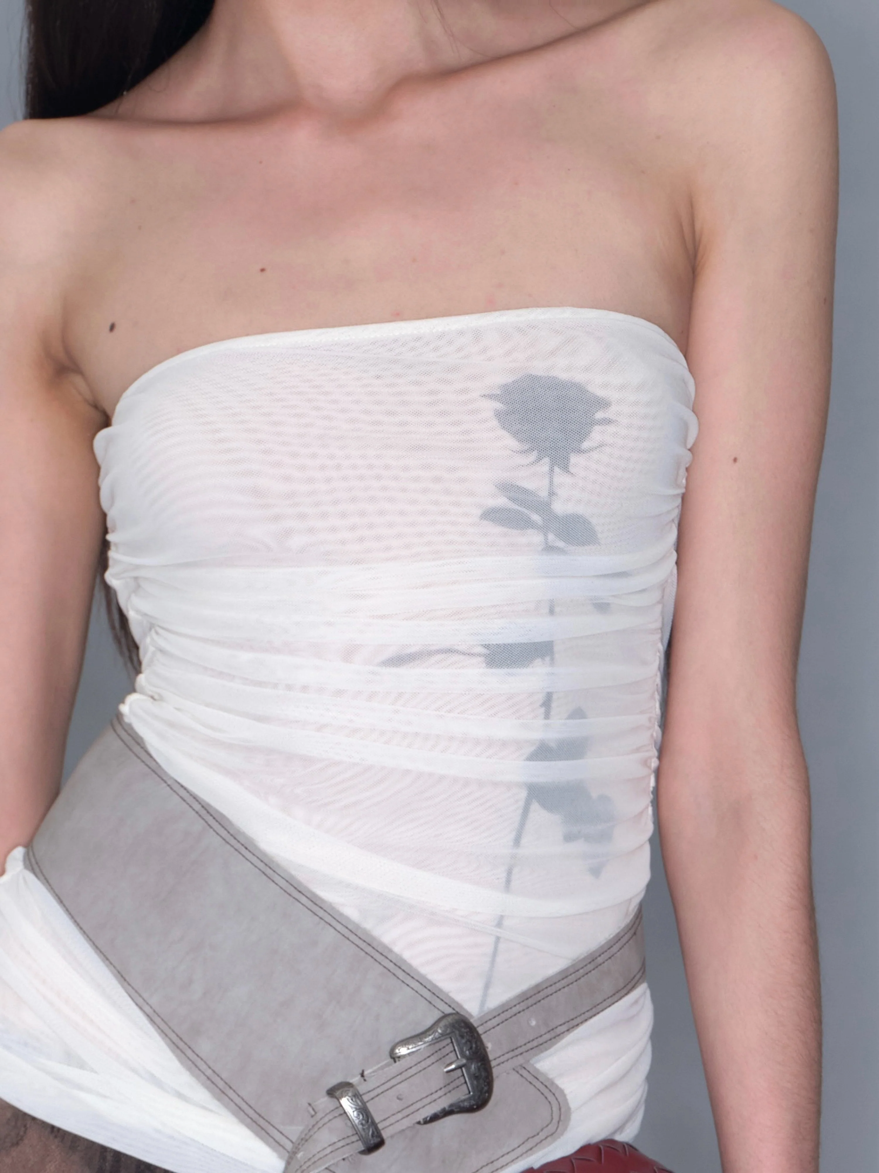 Sheer Bubble Hem Dress/ White - Image 8