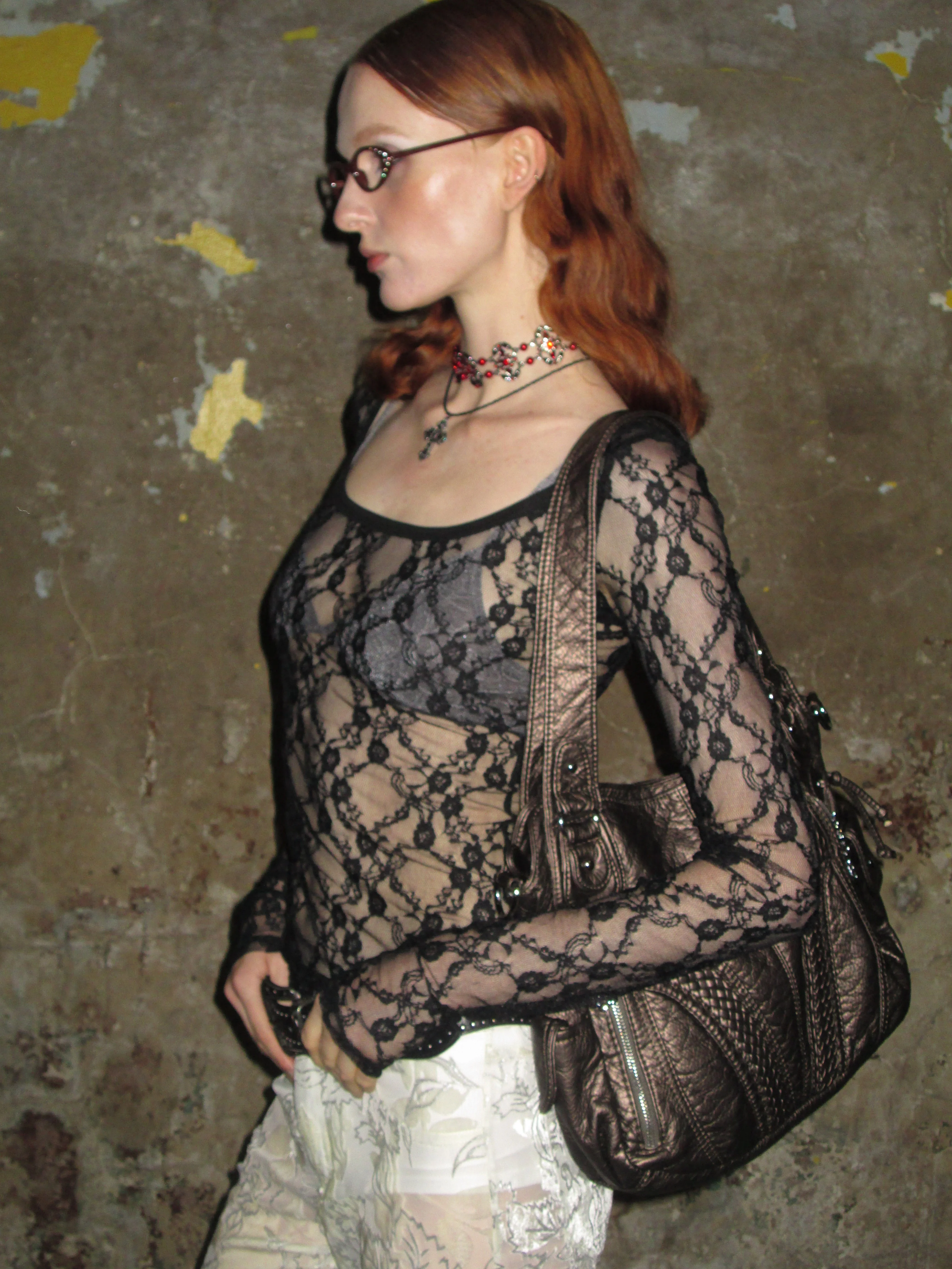 Sheer Lace Long Sleeve /Black