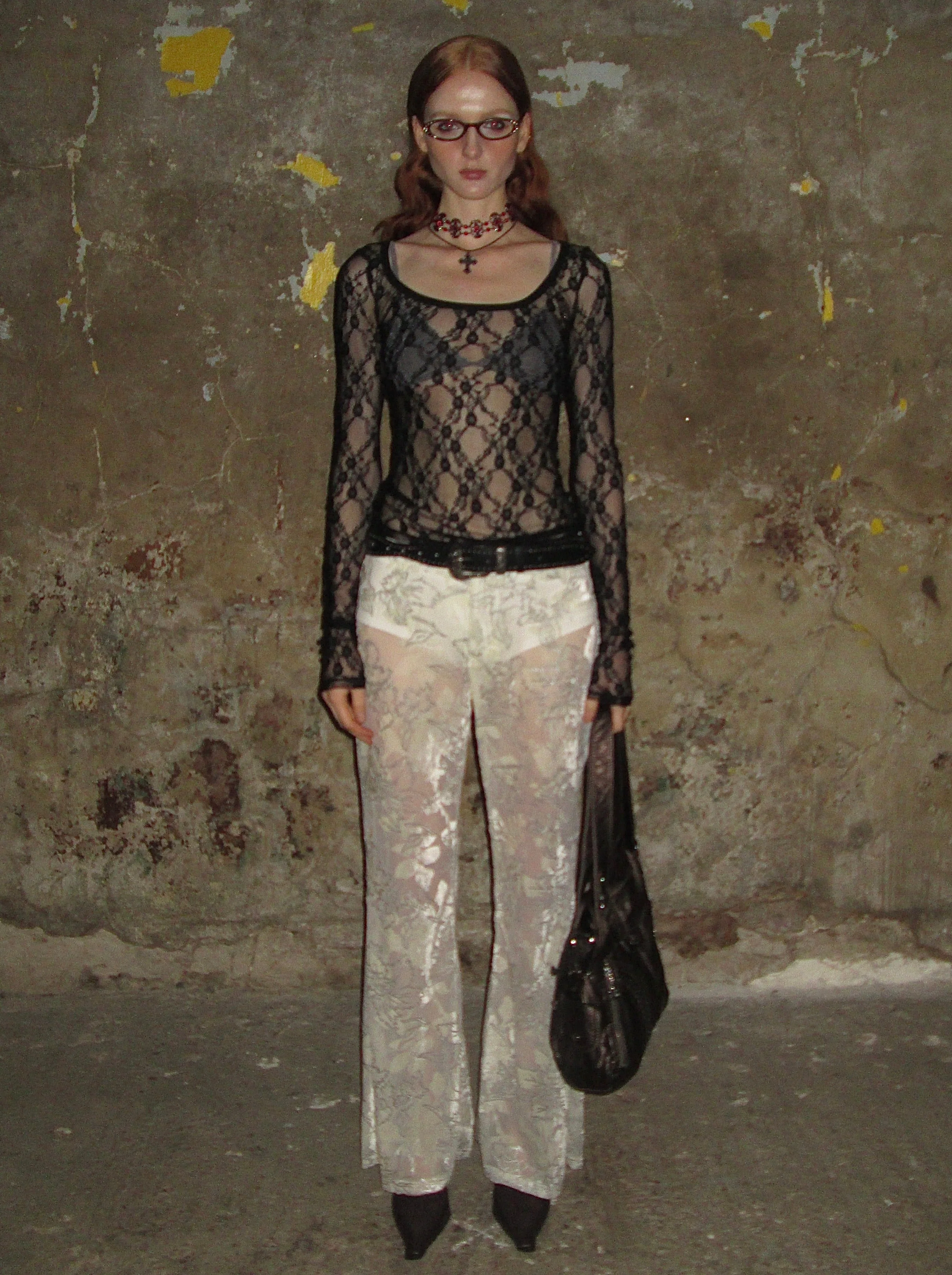 Sheer Lace Long Sleeve /Black - Image 2