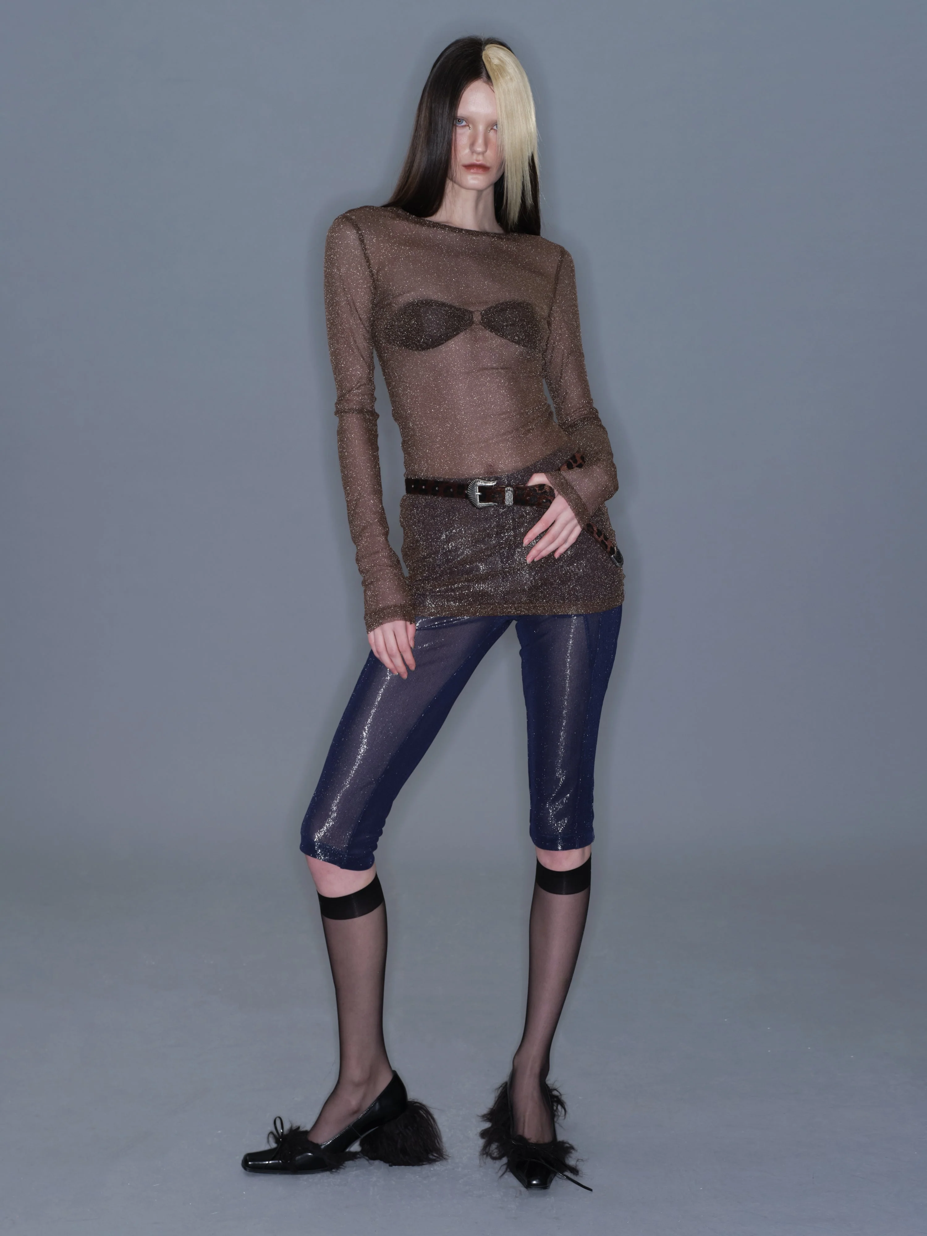 Sheer Metallic Long Sleeve/ Coffee - Image 7