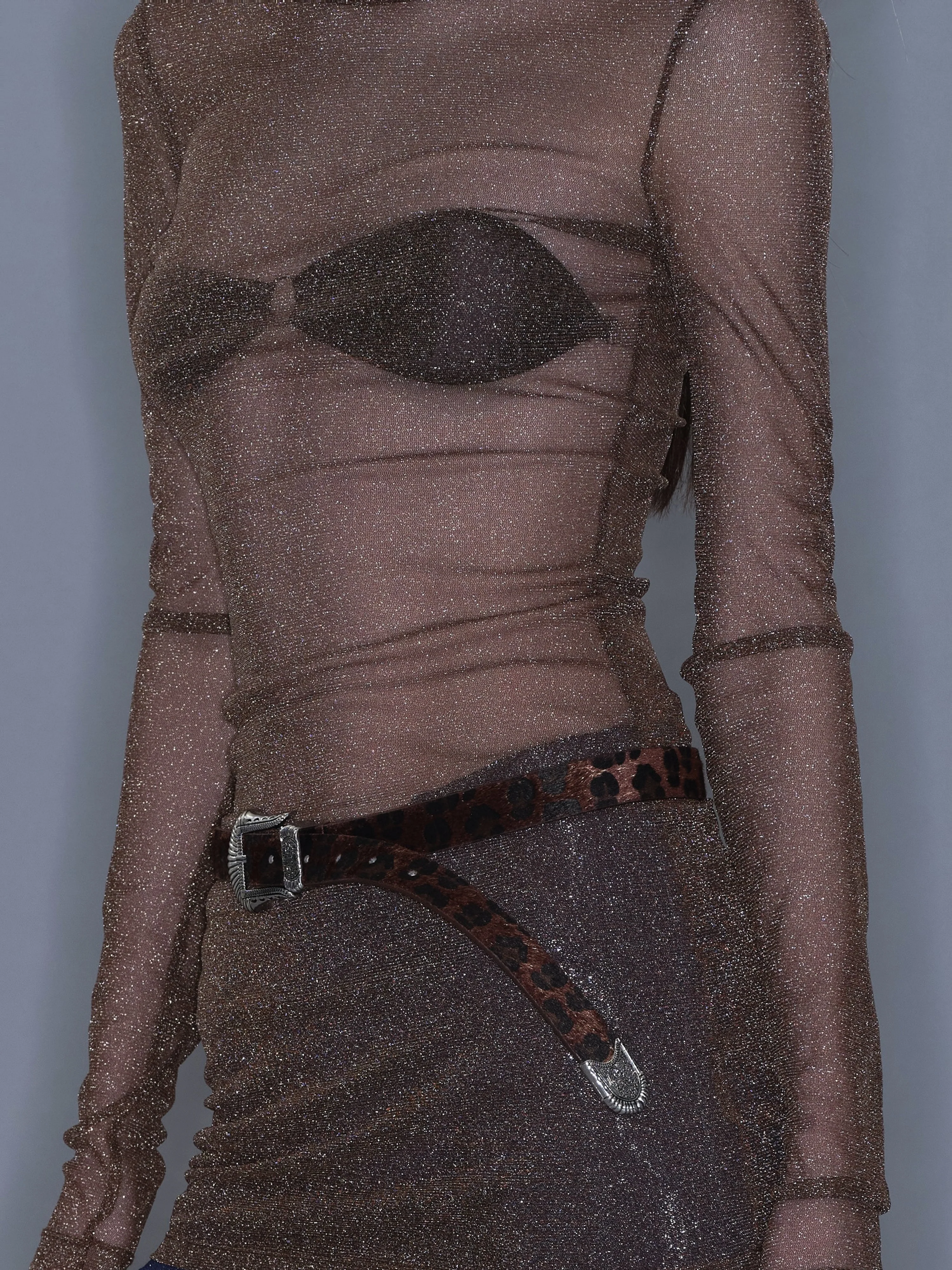 Sheer Metallic Long Sleeve/ Coffee - Image 9