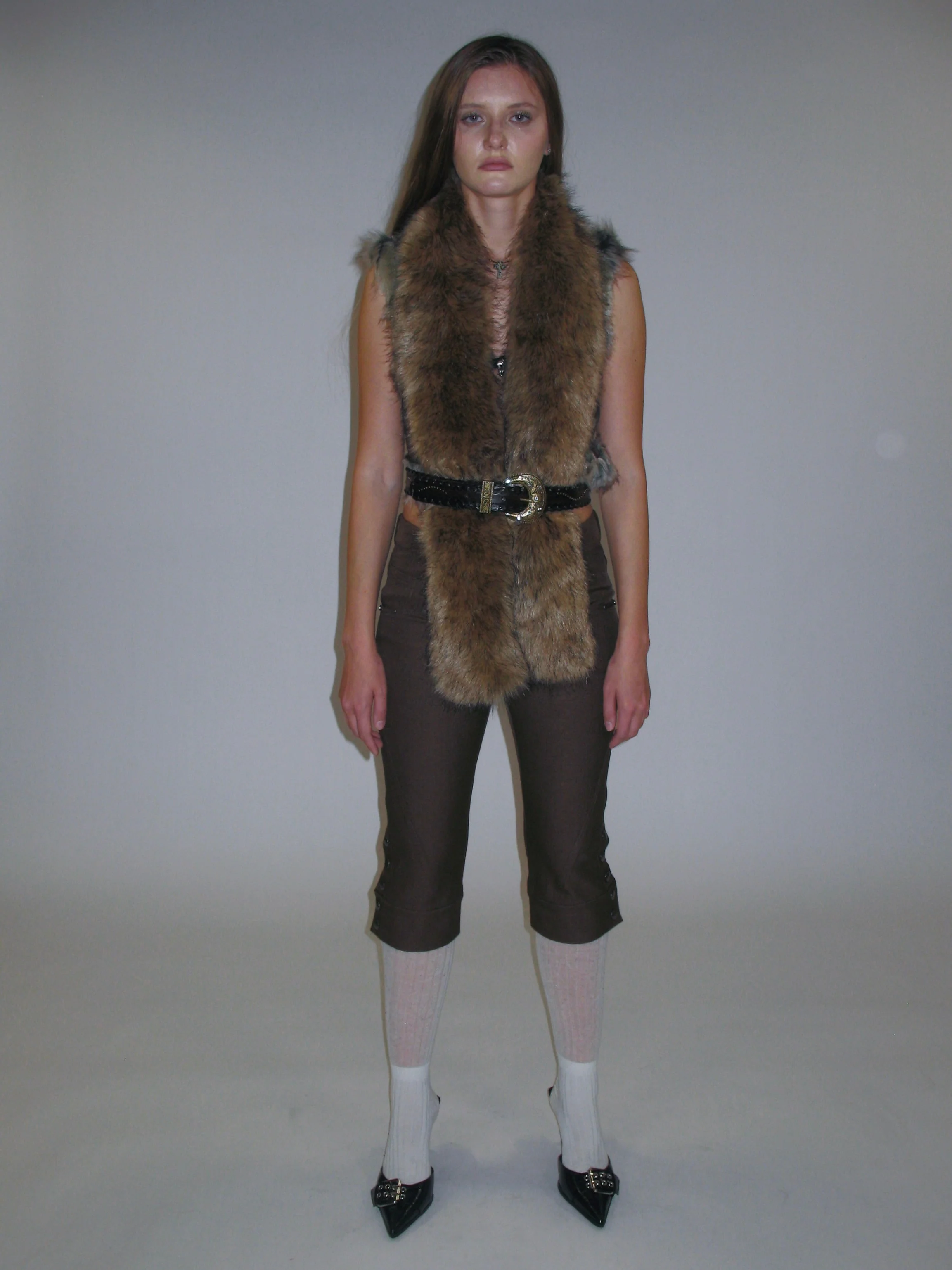 Side Button Capri Pants/ Brown - Image 8