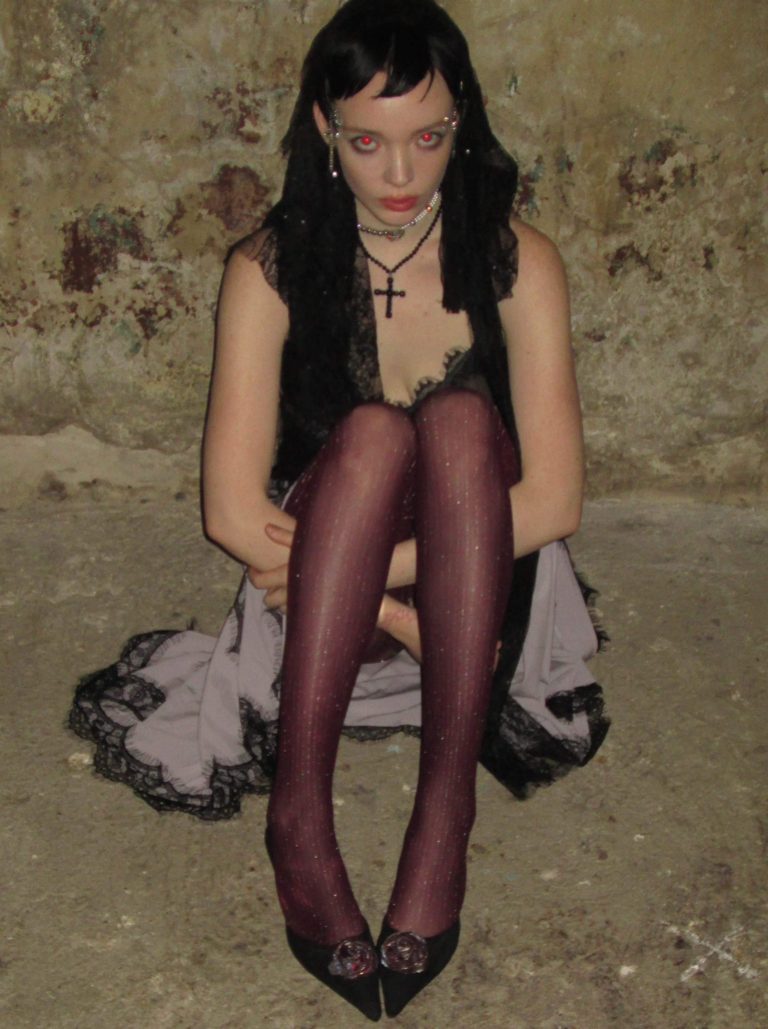 Silver vertical striped tights /Red - Image 5