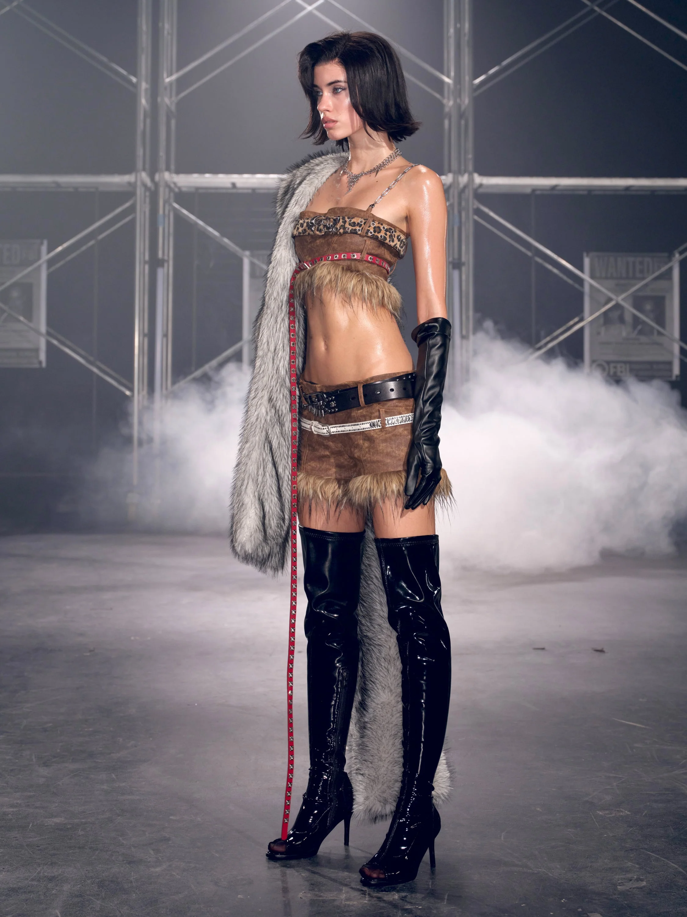Thea Faux Fur Chain Top Brown - Image 3