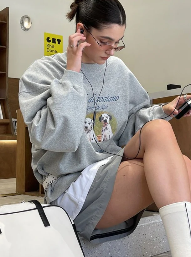 Loose Fit Two Dalmatians Crewneck / Gray