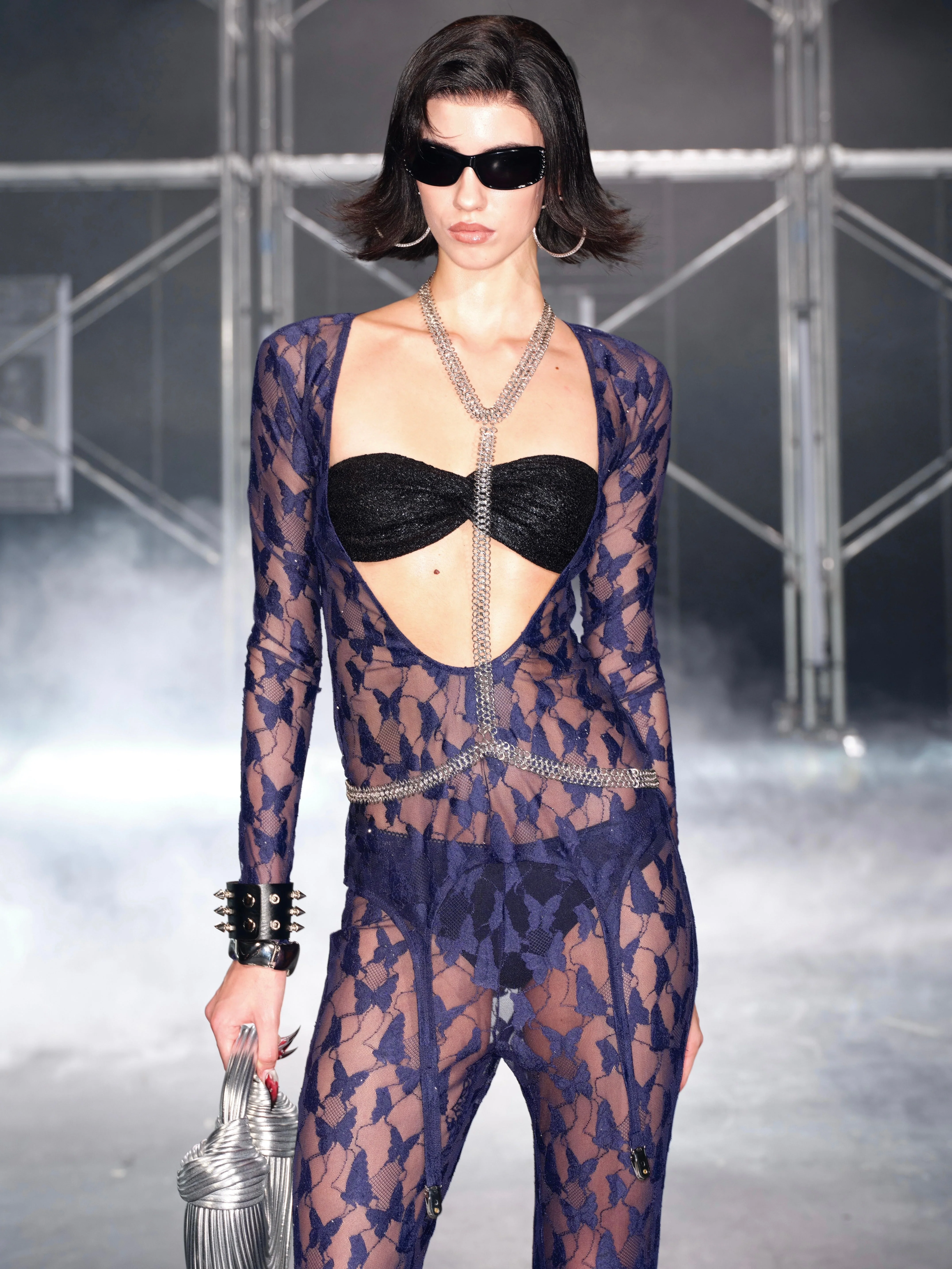 Nadia V-neck Top In Navy Butterfly