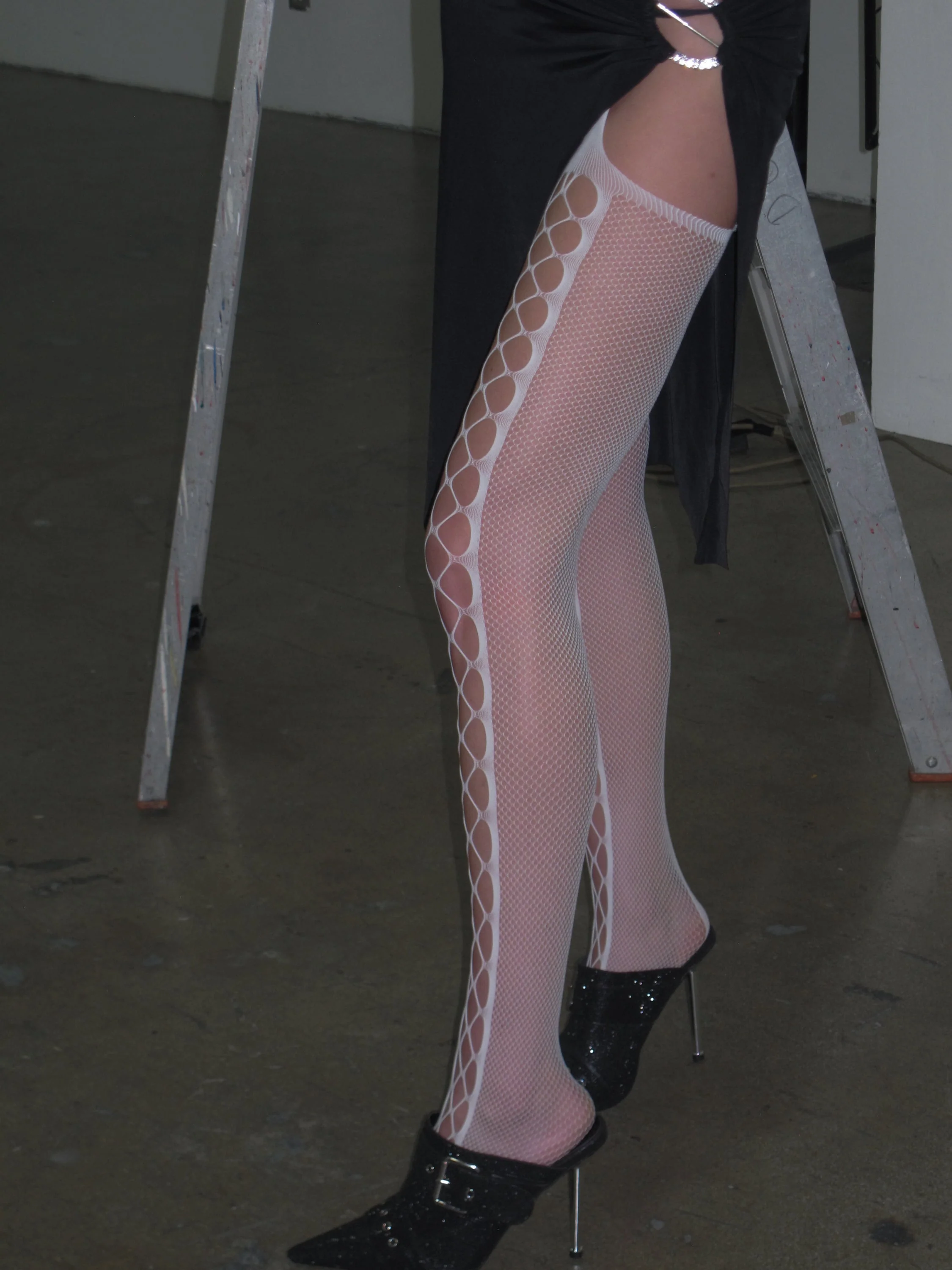 White Fishnet Thigh-High Stockings - Image 4