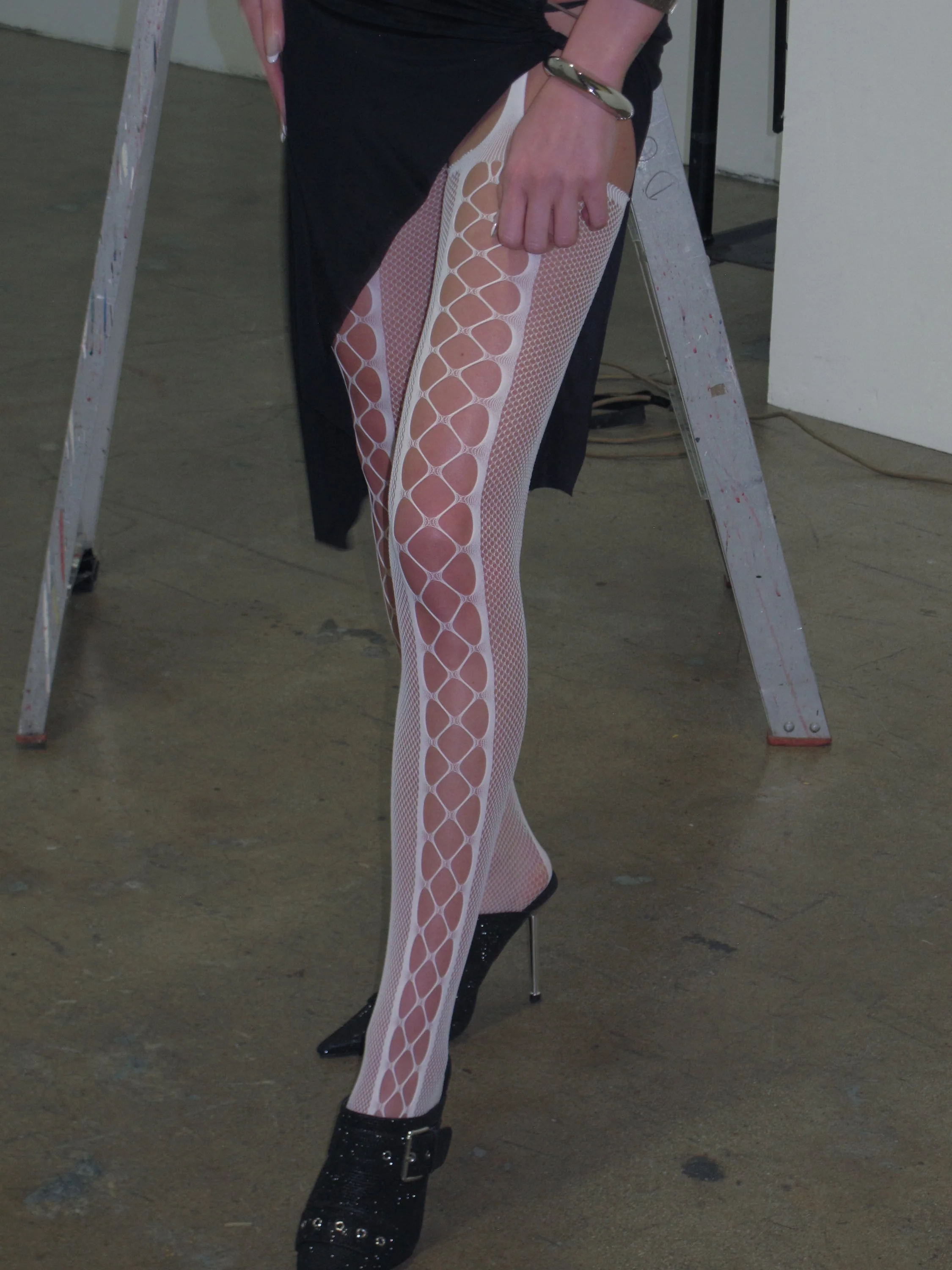 White Fishnet Thigh-High Stockings - Image 5